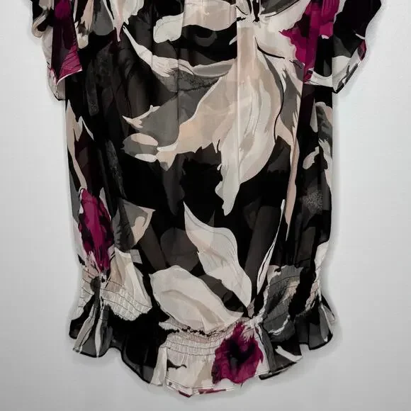 Ted Baker Blouse Size 8 Floral Chiffon Pullover Ruffle Sleeves Cowl Neck Top - Picture 7 of 10